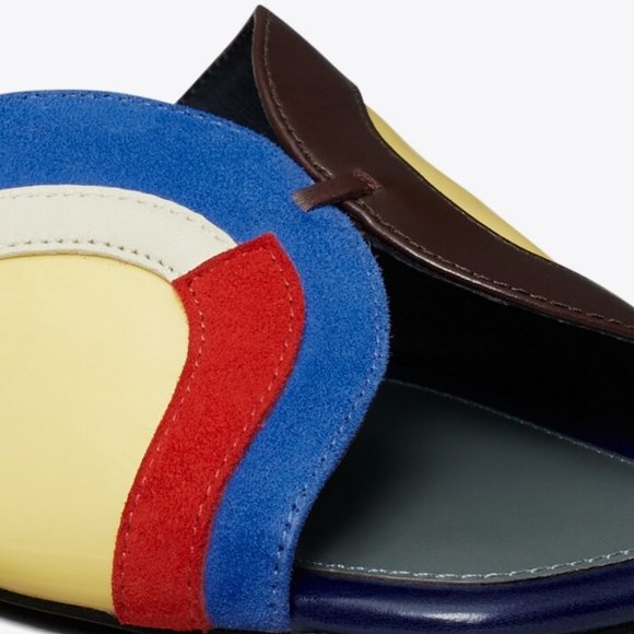 Tory Burch $348 Marquetry Slide Sandals Blue Red Brown 6 - Picture 10 of 12